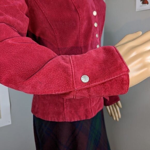 Vintage y2k Suede Jacket Oxblood Dark Academia Fitted Seaming Size Small - Picture 6 of 15